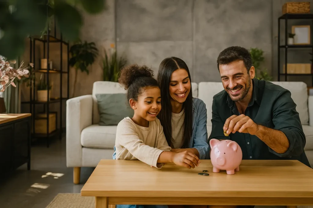 Familia que ahorra e invierte