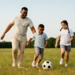 Familia jugando a fútbol