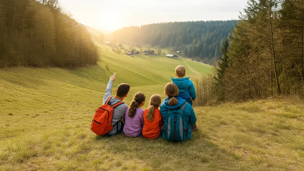 Familia en el campo en Suiza