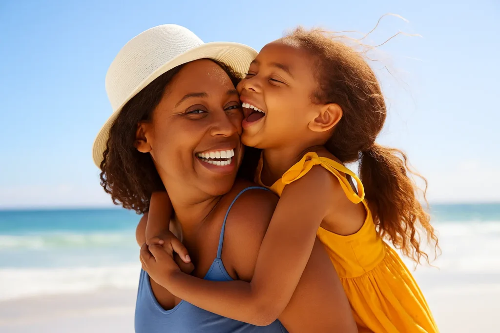 Madre e hija en la playa