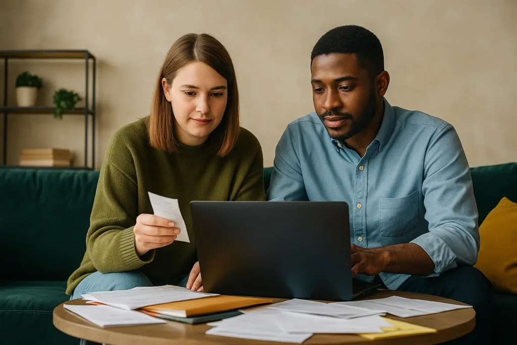 Pareja analiza y paga sus impuestos